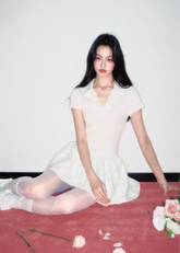 Polo Collar Flower Skirt Dress